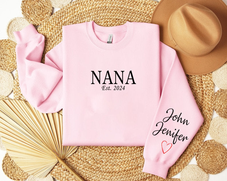 Personalized Nana jumper, Custom Grandparent Shirt with Kid Name on Sleeve, Birthday Hoodie Minimalist granny jumper,Christmas Gift for Nana