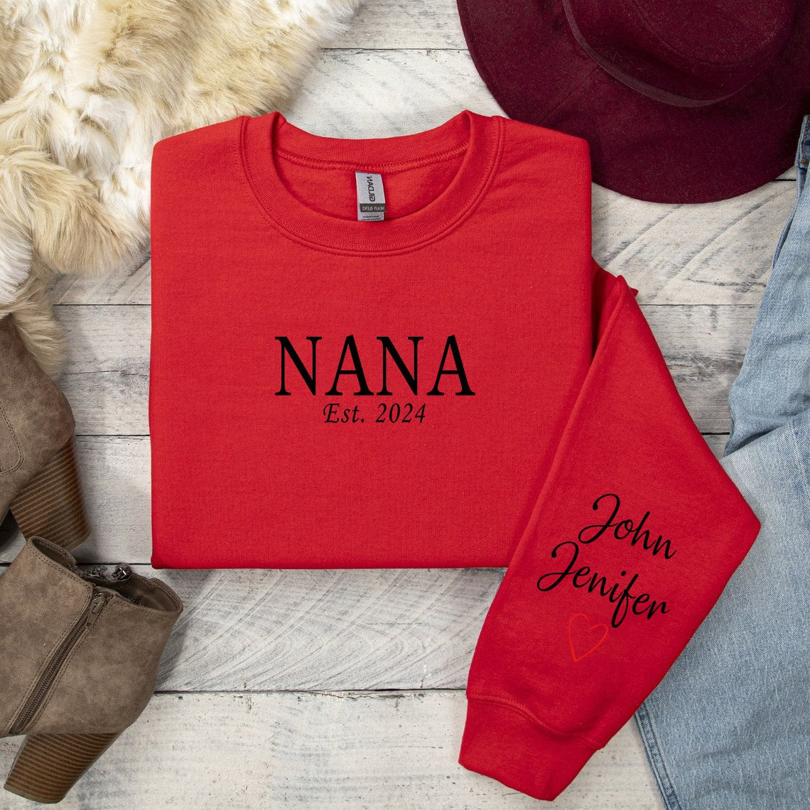 Personalized Nana jumper, Custom Grandparent Shirt with Kid Name on Sleeve, Birthday Hoodie Minimalist granny jumper,Christmas Gift for Nana