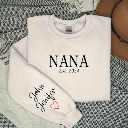 Personalized Nana jumper, Custom Grandparent Shirt with Kid Name on Sleeve, Birthday Hoodie Minimalist granny jumper,Christmas Gift for Nana