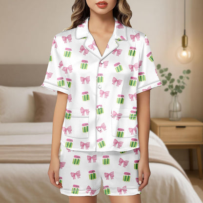Pickle Coquette Satin Pajamas, Coquette Pajamas Set, Pickle Lover Silk Pajamas, Coquette Pickle Bride Pajamas, Funny Pickle Pajamas