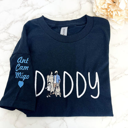 Papa Sweatshirt or Hoodie with Embroidered Dad Photo Portrait, Kids Names on Sleeve