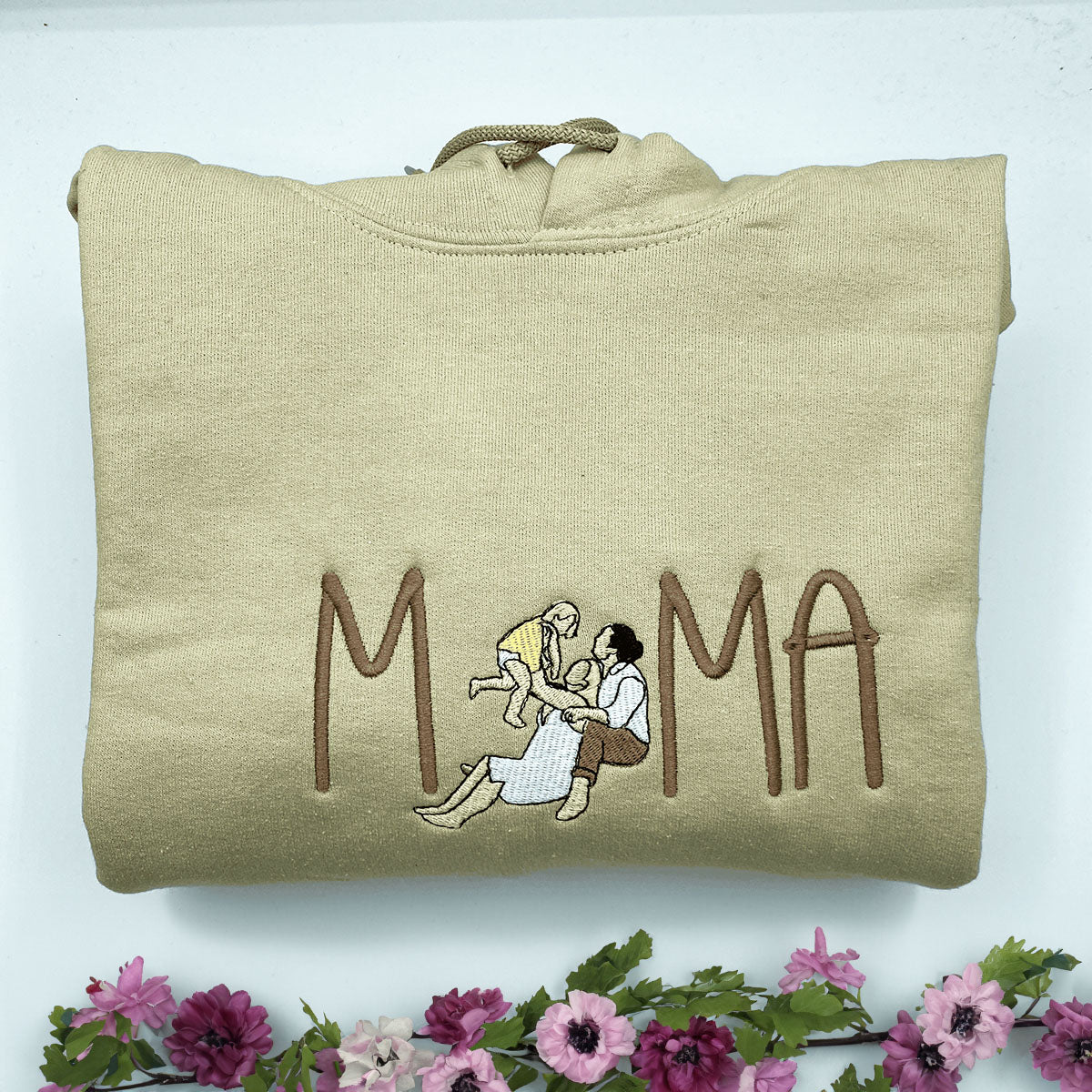 Papa Sweatshirt or Hoodie with Embroidered Dad Photo Portrait, Kids Names on Sleeve
