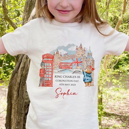 Personalised Coronation Kids Tee Shirt With Custom Name, King Charles III T-shirt, Street Party Outfit, Children's Tee Shirt Top, Keepsake