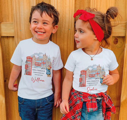 Personalised Coronation Kids Tee Shirt With Custom Name, King Charles III T-shirt, Street Party Outfit, Children's Tee Shirt Top, Keepsake
