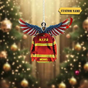 Personalized American Firefighter Costume With Department And Name Christmas Ornament