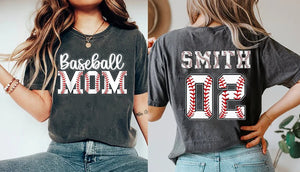 Personalized Baseball Mom T-Shirt, Custom Game Day Mom Baseball, Child Name And Number Baseball Game Season Shirt, Gameday Sports Mama Shirt