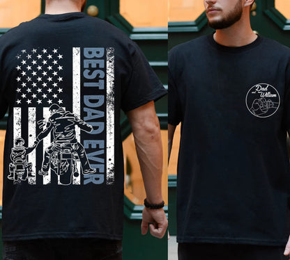 Personalized Best Dad Ever USA Flag T-Shirt, Father's Day Gift, Custom Kid Names Gift For Dad, Raised Fist Bump Shirt, Dad Kids Matching Tee