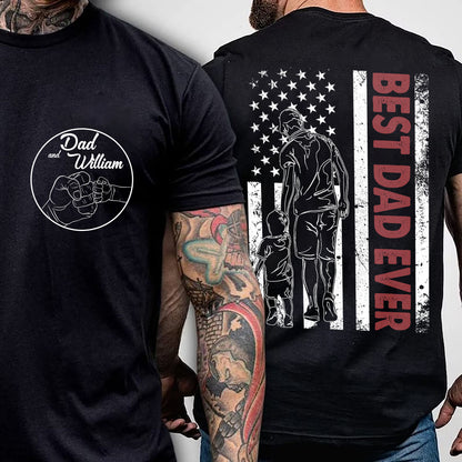 Personalized Best Dad Ever US Flag T-Shirt, Father's Day Gift, Custom Kid Names Gift For Dad, Raised Fist Bump Shirt, Dad Kids Matching Tee