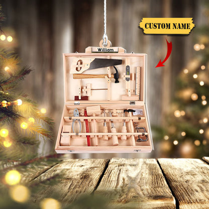 Personalized Carpenter Tool Box christmas ornament, Custom Name Carpenter Ornament