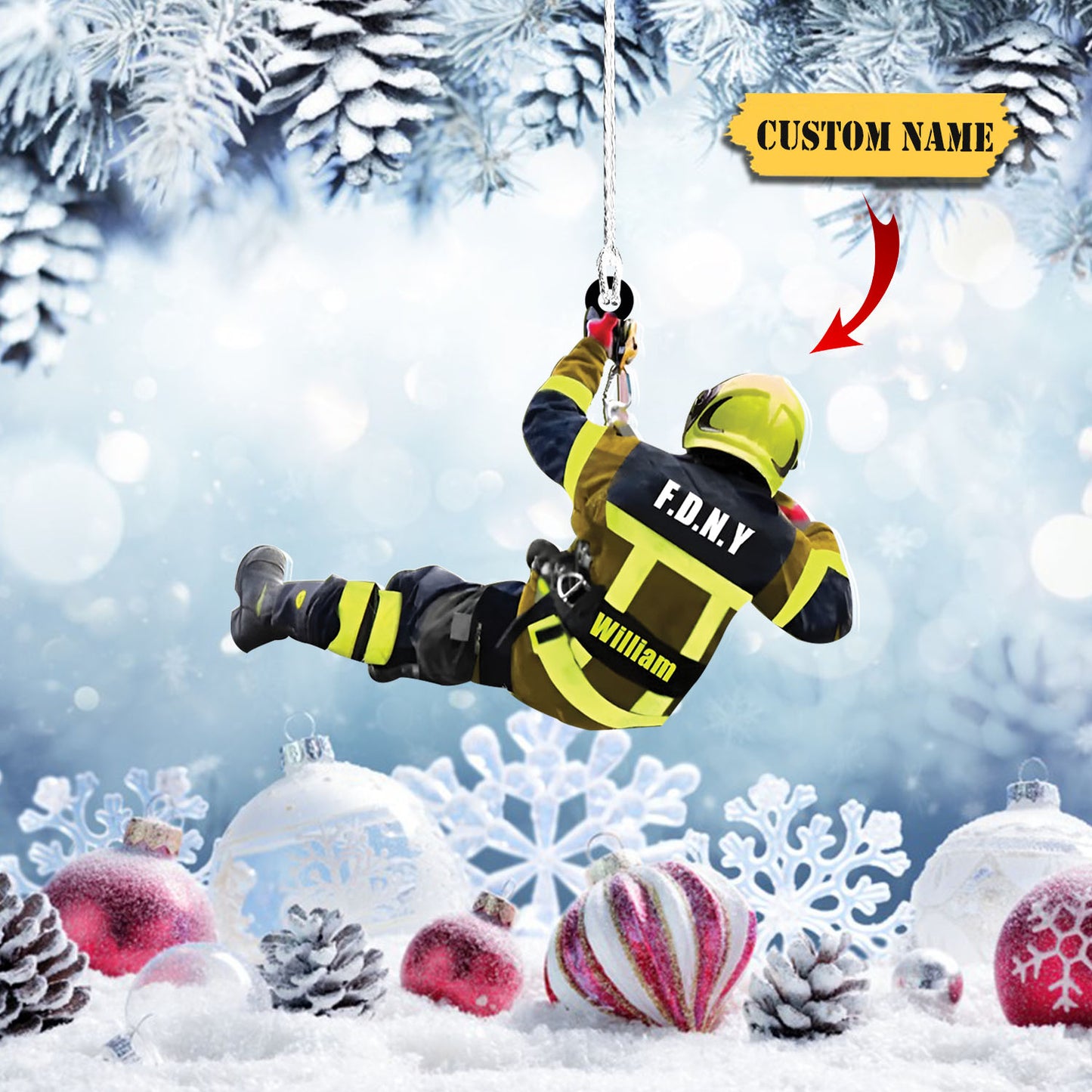 Personalized Firefighter Christmas Ornament, Custom Name Firefighter Ornament, Christmas gift for Firefighter, Ornament Gift