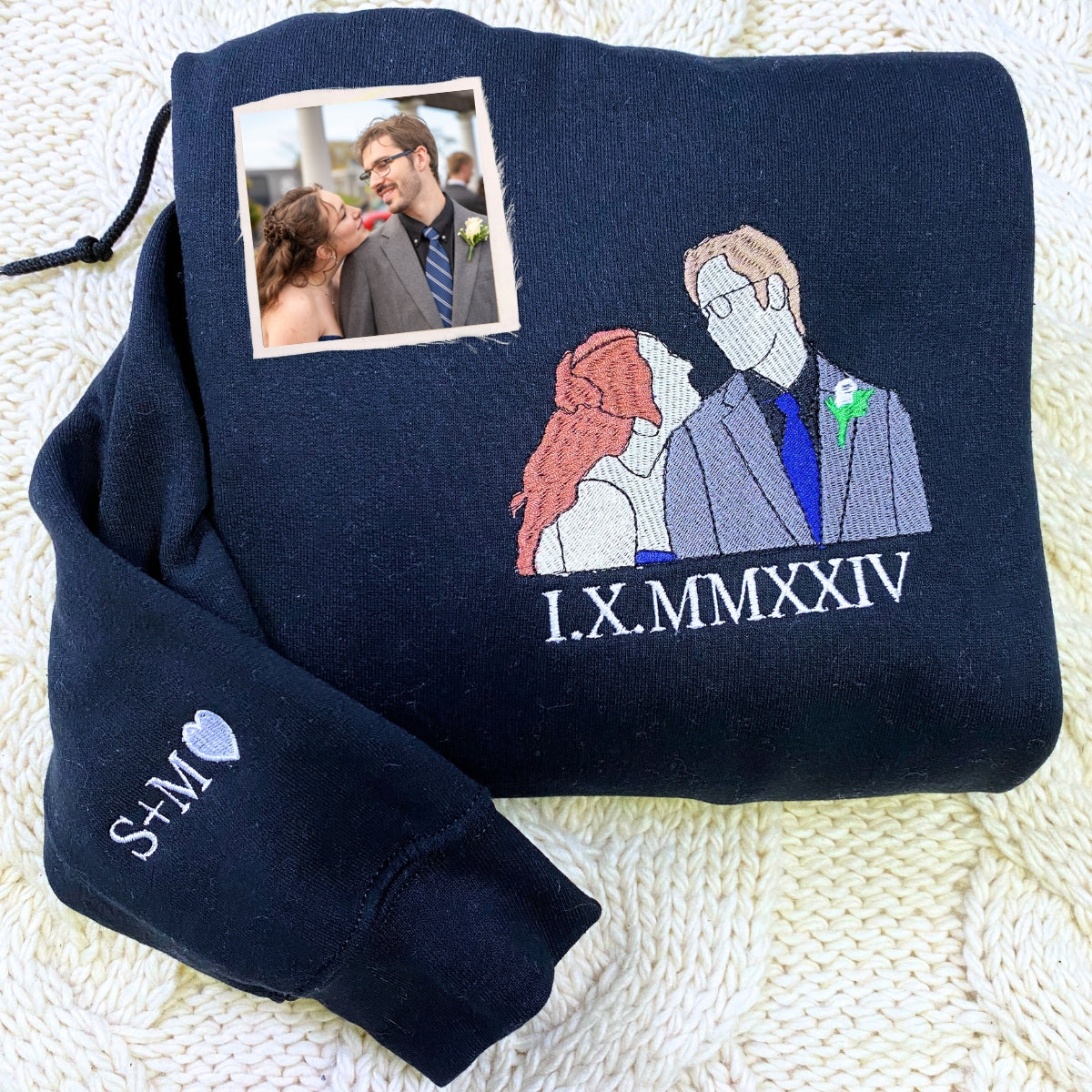 Personalized Anniversary Gifts for Couples, Custom Embroidered Sweatshirt  Hoodie Matching Wedding 1 - 50 Year