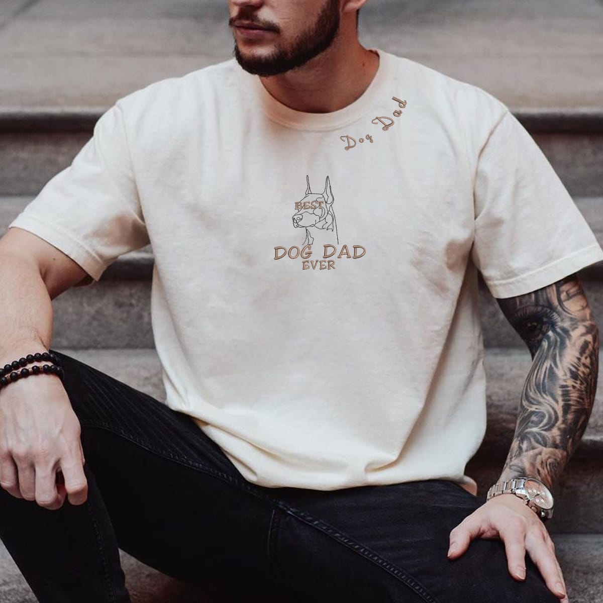 Personalized Best Doberman Dog Dad Ever Embroidered Colar Shirt, Custom Shirt with Dog Name, Best Gifts For Doberman Lovers