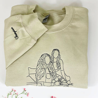Personalized Best Friend Sweatshirt, Custom Embroidered Portrait Photo Sweatshirt, Hoodie
