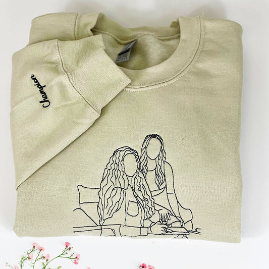 Personalized Best Friend Sweatshirt, Custom Embroidered Portrait Photo Sweatshirt, Hoodie