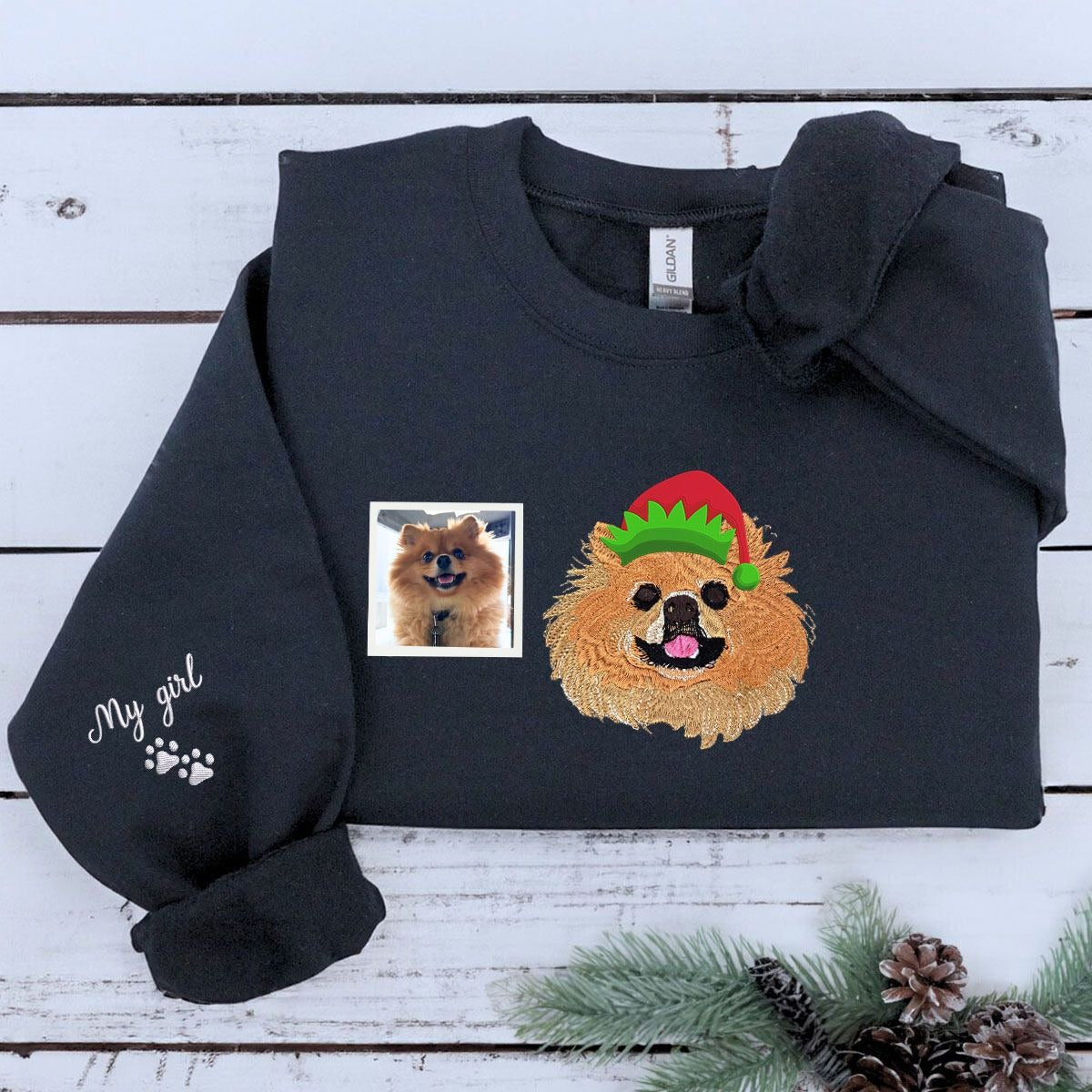 Personalized Cat Christmas Sweatshirt  Hoodie with Embroidered Photo,  Unique Cat Lover Gift