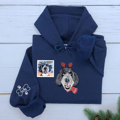 Personalized Cat Christmas Sweatshirt  Hoodie with Embroidered Photo,  Unique Cat Lover Gift