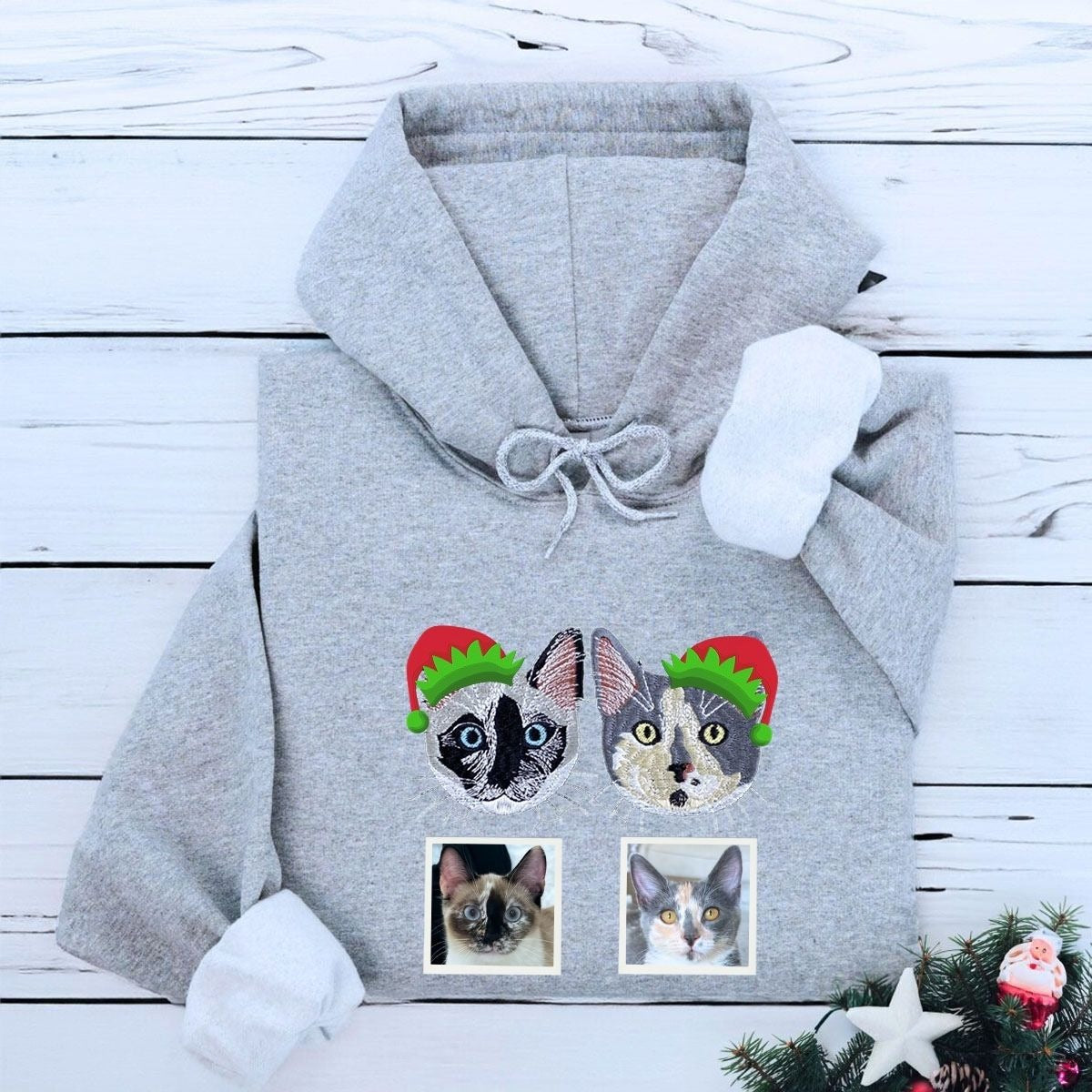 Personalized Horse Christmas Sweatshirt  Hoodie with Embroidered Photo, Unique Horse Lover Gift