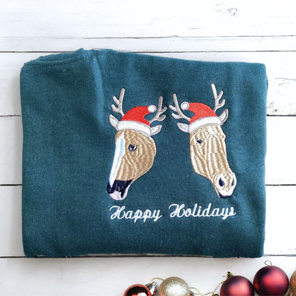 Personalized Horse Christmas Sweatshirt  Hoodie with Embroidered Photo, Unique Horse Lover Gift