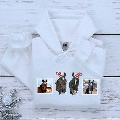Personalized Horse Christmas Sweatshirt  Hoodie with Embroidered Photo, Unique Horse Lover Gift