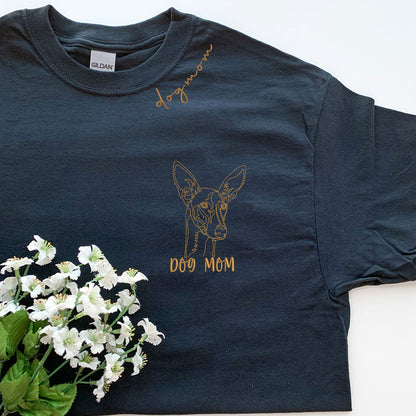 Personalized Italian Greyhound Dog Mom Shirt Embroidered Collar, Custom Shirt with Dog Name, Best Gifts For Greyhound Lovers