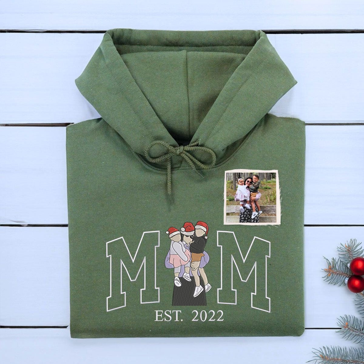 Personalized Mom Dad Christmas Sweatshirt  Hoodie with Embroidered Photo, Unique Gift for Mom and Dad