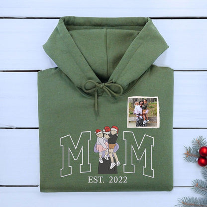 Personalized Mom Dad Christmas Sweatshirt  Hoodie with Embroidered Photo, Unique Gift for Mom and Dad