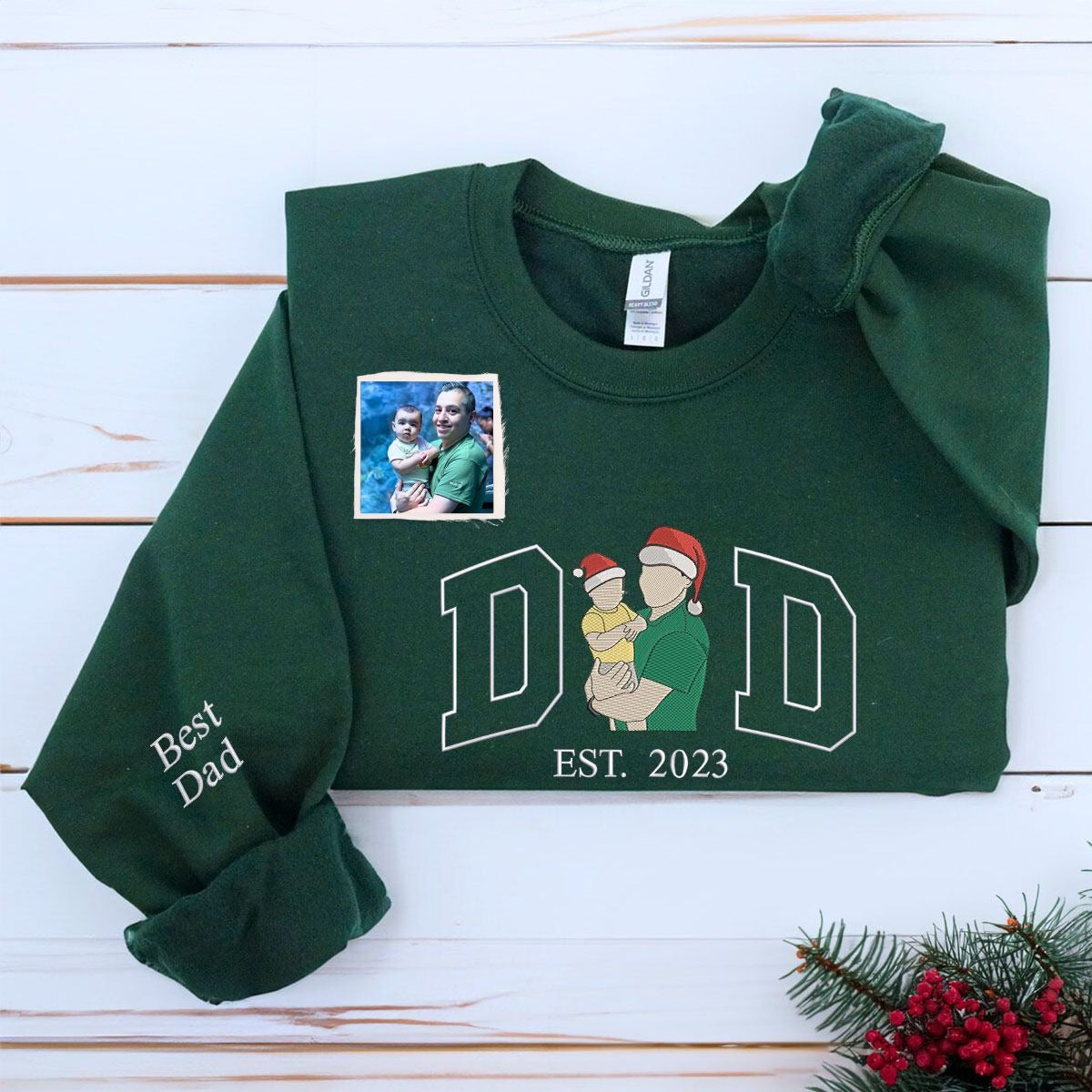 Personalized Mom Dad Christmas Sweatshirt  Hoodie with Embroidered Photo, Unique Gift for Mom and Dad