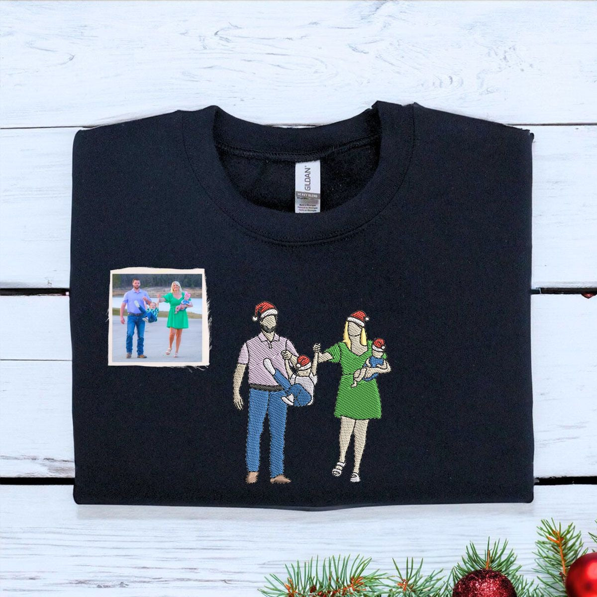 Personalized Mom Dad Christmas Sweatshirt  Hoodie with Embroidered Photo, Unique Gift for Mom and Dad