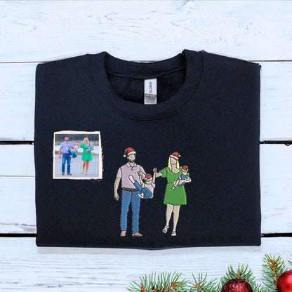 Personalized Mom Dad Christmas Sweatshirt  Hoodie with Embroidered Photo, Unique Gift for Mom and Dad