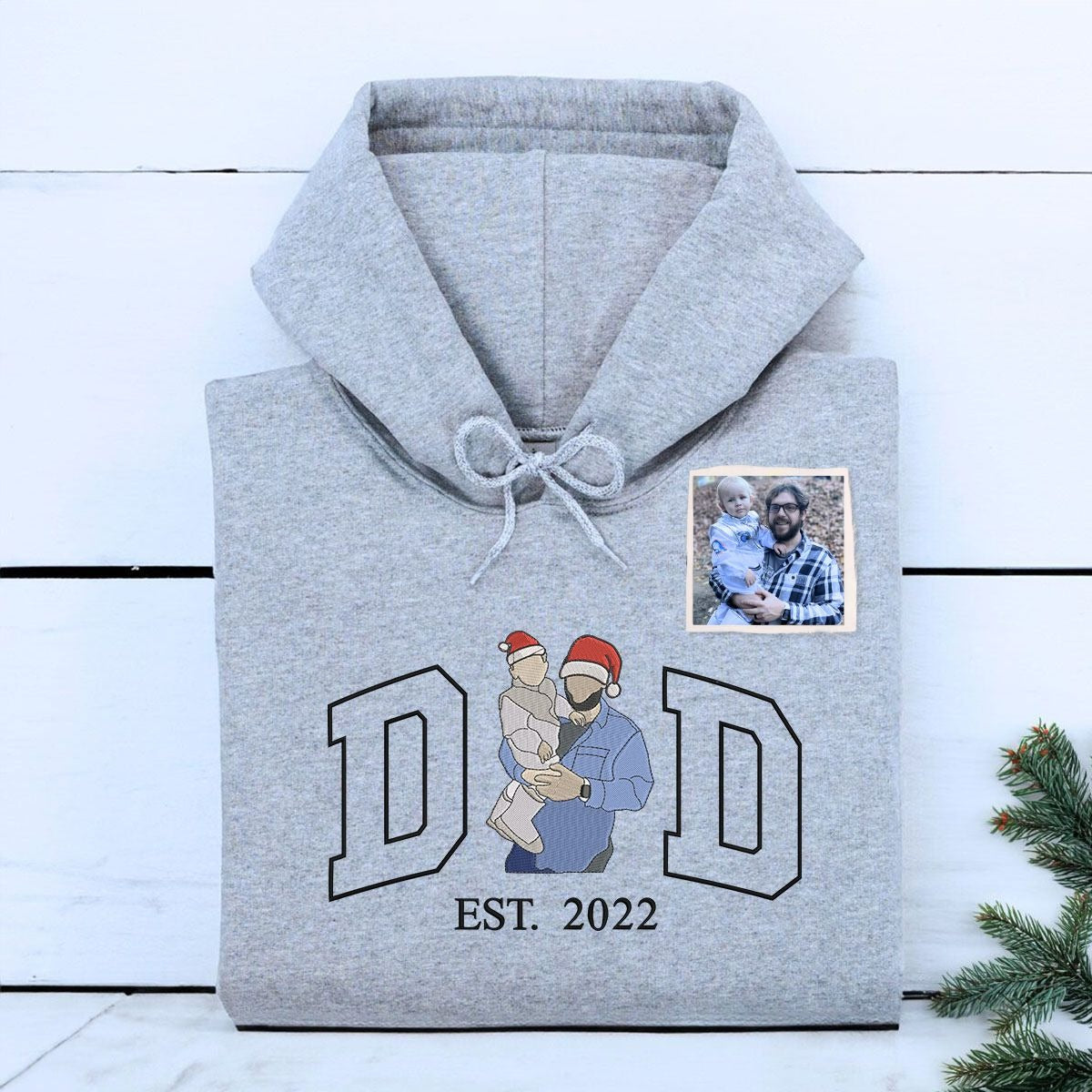 Personalized Mom Dad Christmas Sweatshirt  Hoodie with Embroidered Photo, Unique Gift for Mom and Dad