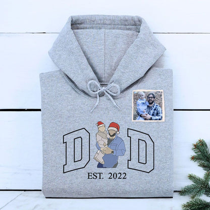 Personalized Mom Dad Christmas Sweatshirt  Hoodie with Embroidered Photo, Unique Gift for Mom and Dad