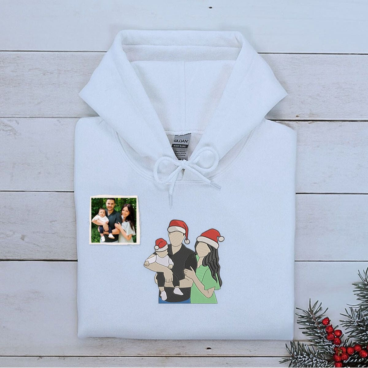 Personalized Mom Dad Christmas Sweatshirt  Hoodie with Embroidered Photo, Unique Gift for Mom and Dad