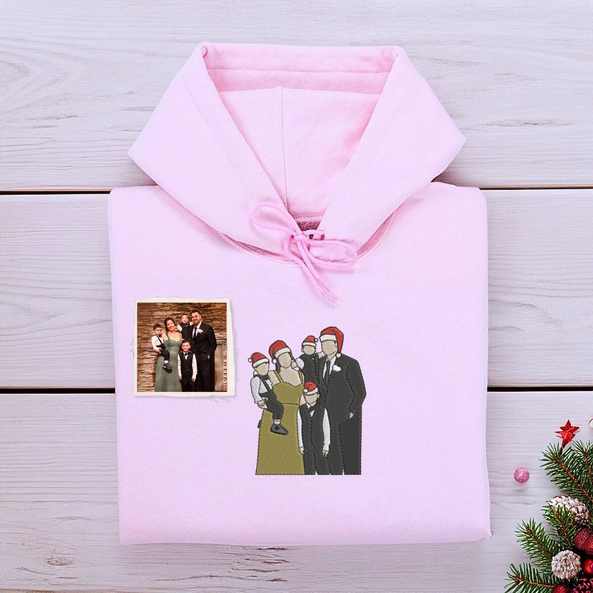 Personalized Mom Dad Christmas Sweatshirt  Hoodie with Embroidered Photo, Unique Gift for Mom and Dad