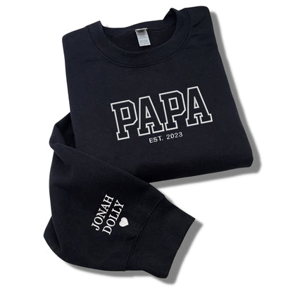 Personalized Papa Sweatshirts Hoodie with Name of Child, Dad EST 2024 Crewneck embroidered