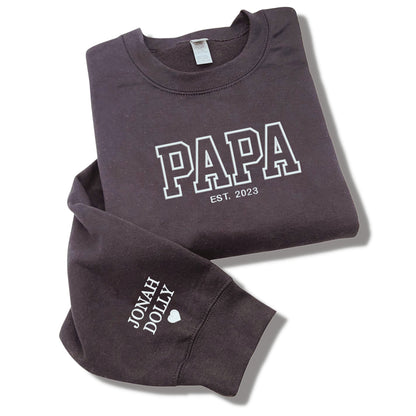 Personalized Papa Sweatshirts Hoodie with Name of Child, Dad EST 2024 Crewneck embroidered