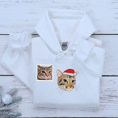 Personalized Pet Christmas Sweatshirt  Hoodie with Embroidered Photo,  Unique Pet Lover Gift