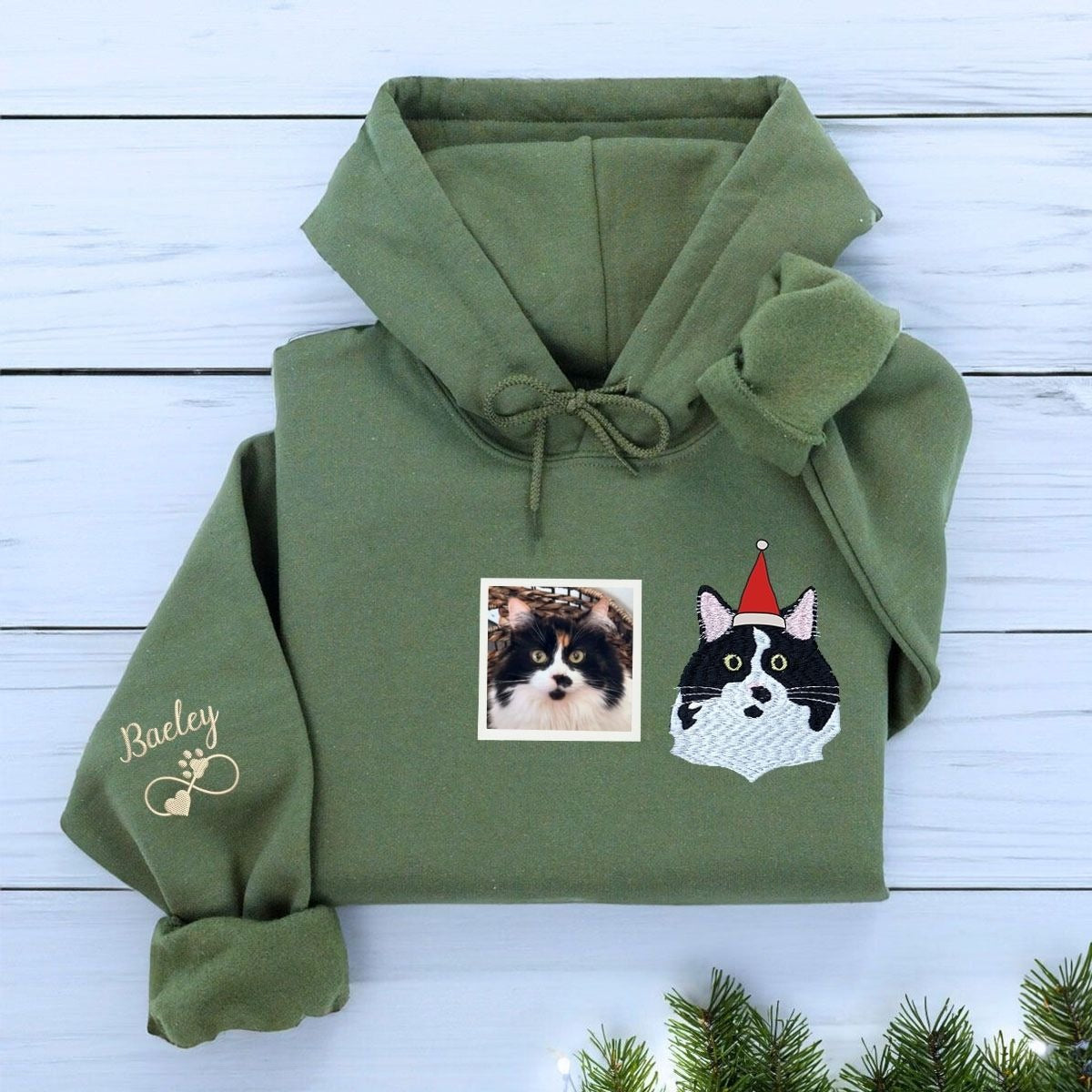 Personalized Pet Christmas Sweatshirt  Hoodie with Embroidered Photo,  Unique Pet Lover Gift