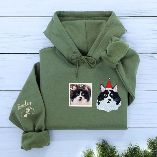 Personalized Pet Christmas Sweatshirt  Hoodie with Embroidered Photo,  Unique Pet Lover Gift