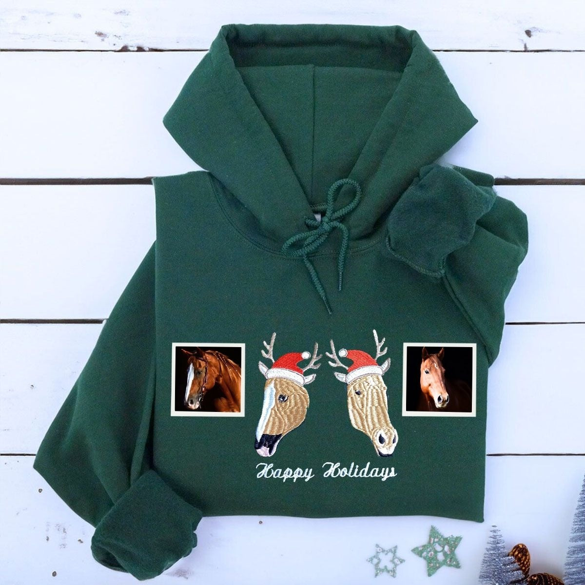 Personalized Pet Christmas Sweatshirt  Hoodie with Embroidered Photo,  Unique Pet Lover Gift