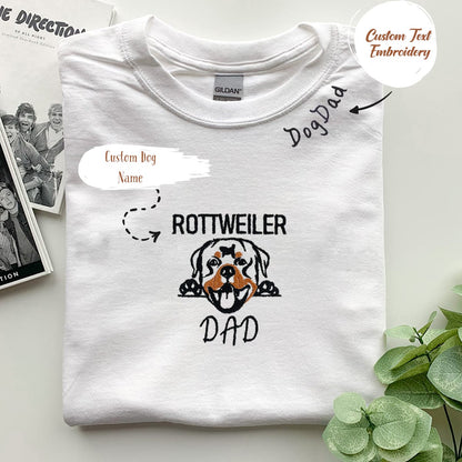Personalized Rottweiler Dog Dad Shirt Dog Name Embroidered Collar, Best Gifts For Rottweiler Lovers