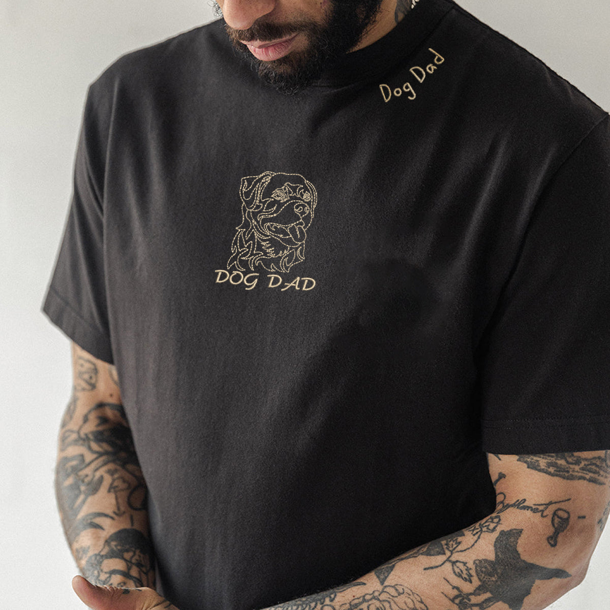 Personalized Rottweiler Dog Dad Shirt with Dog Name & Embroidered Collar, Unique Gifts For Rottweiler Lovers