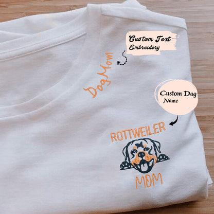 Personalized Rottweiler Dog Mom Shirt with Dog Name & Embroidered Collar, Unique Gifts For Rottweiler Lovers