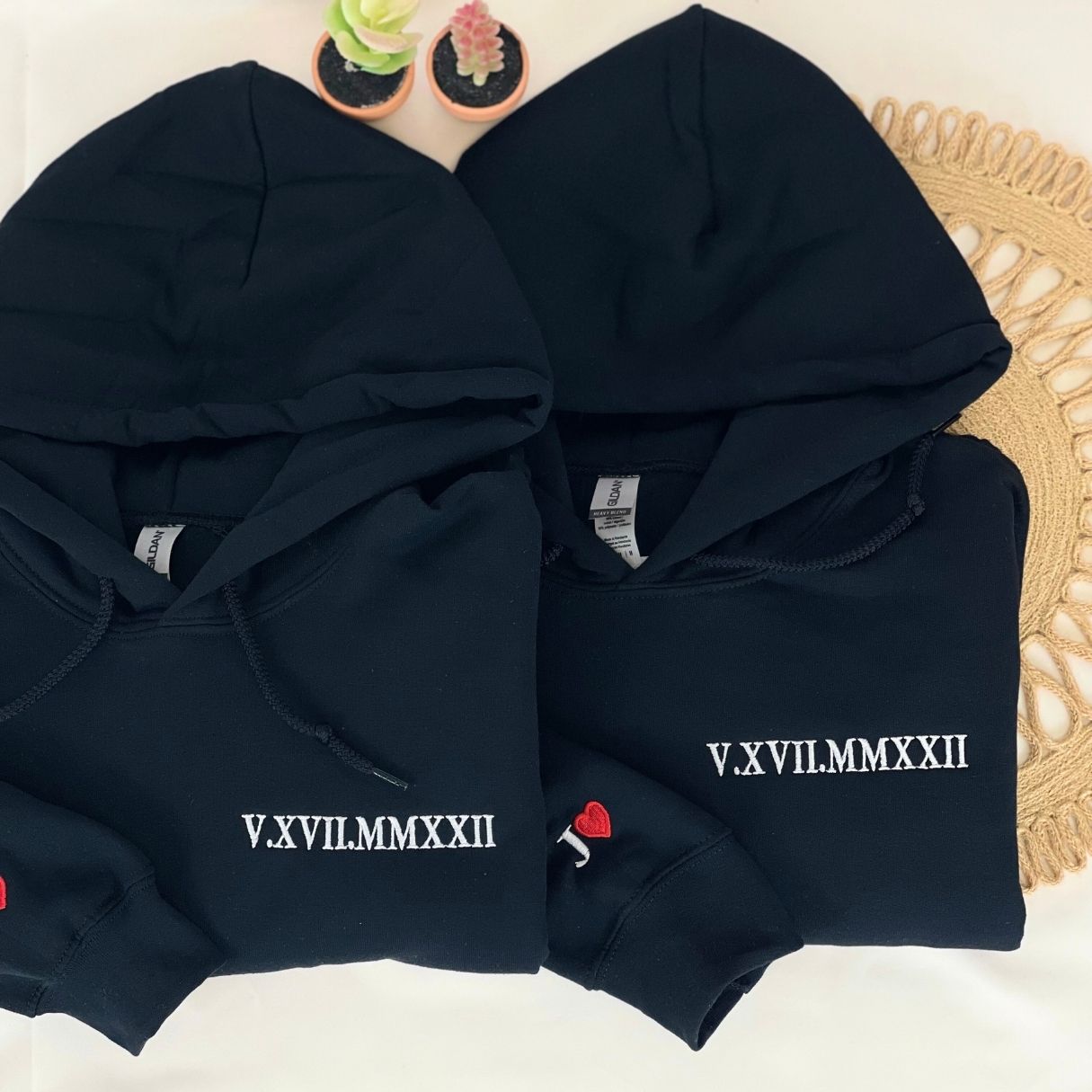 Personalized Wedding Gift Ideas for Couple with Embroidered Roman Date on Sweatshirt or Hoodie