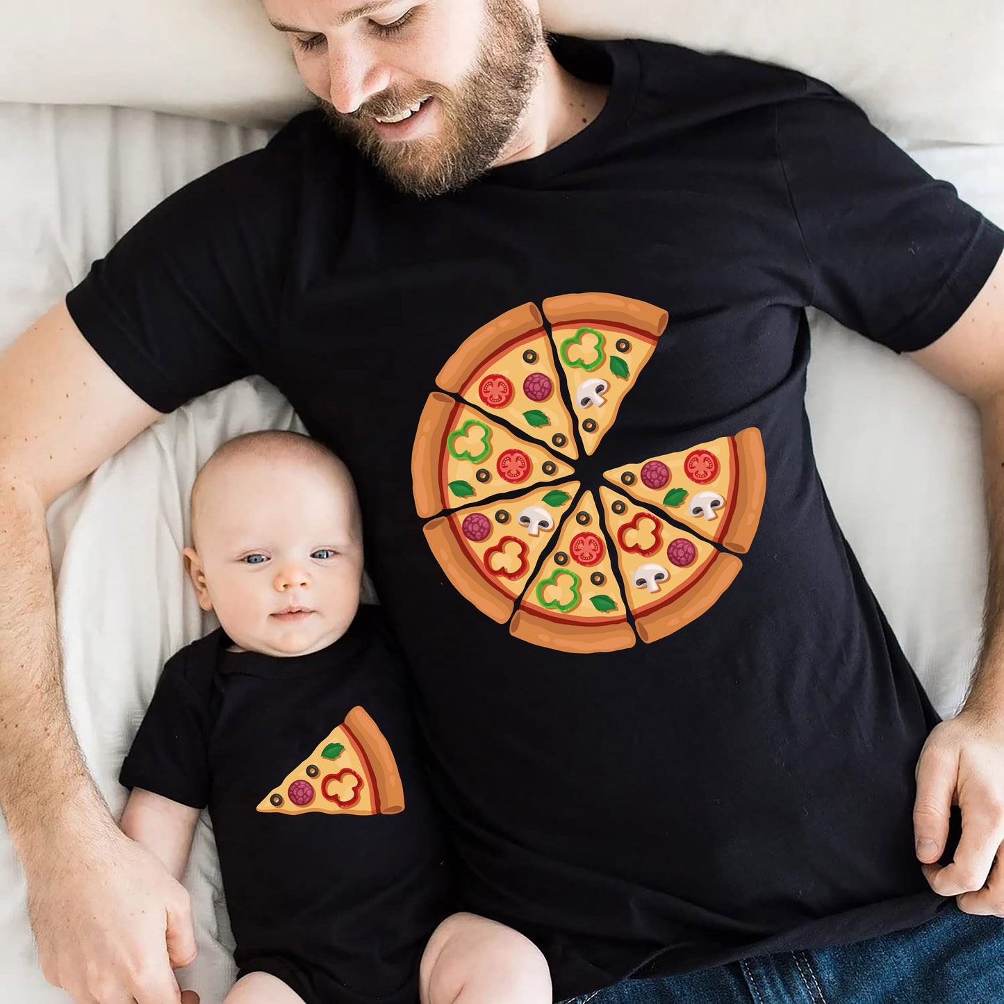 Pizza And Slice T-shirt, Dad And Baby Matching Tee, Father's Day Matching Outfit, Baby Shower Gift, Pizza Shirt, Baby Suit Dad And Me Shirt