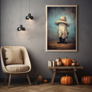 Cowboy Cute Ghost Print Poster, Halloween Cowboy Poster, Art Poster Print, Dark Academia, Cowboy Decor, Halloween Decor, Cute Ghost Poster, Cowboy Poster