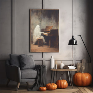 Ghost Playing The Piano Print Poster, Halloween Poster, Art Poster Print, Dark Academia, Gothic Retro, Halloween Decor, Cute Ghost Poster