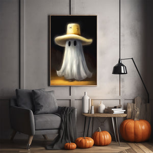 Cowboy Cute Ghost Print Poster, Halloween Poster, Art Poster Print, Dark Academia, Gothic Retro, Halloween Decor, Cute Ghost Poster