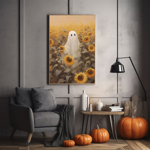 Ghost In The Sunflower Field Poster Print,Gothic Art Poster, Art Poster Print, Haunting Ghost, Halloween Decor,Fall Decor