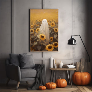 Ghost In The Sunflower Field Poster Print,Gothic Art Poster, Art Poster Print, Haunting Ghost, Halloween Decor,Field Art Poster