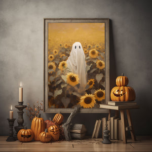 Ghost In The Sunflower Field Poster Print,Gothic Art Poster, Art Poster Print, Haunting Ghost, Halloween Decor,Field Art Poster